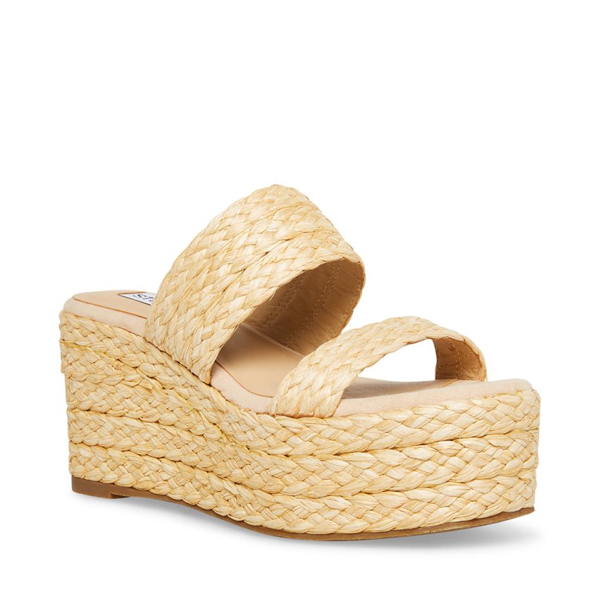 Beige Steve Madden Jane Natural Raffia Women's Wedges | PH 6537GHF